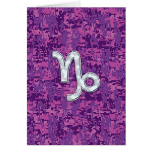 Capricorn Zodiac Symbol on Fuchsia Digital Camo Cards