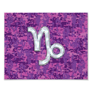 Capricorn Zodiac Symbol on Fuchsia Digital Camo Photo Print