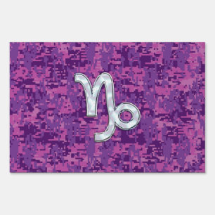 Capricorn Zodiac Symbol on Fuchsia Digital Camo Sign
