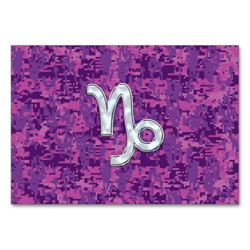 Capricorn Zodiac Symbol on Fuchsia Digital Camo Table Number