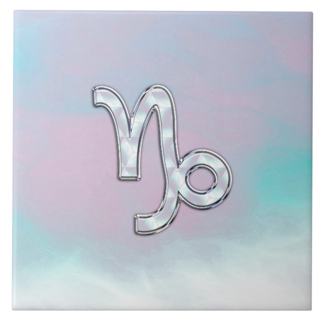 Capricorn Zodiac Symbol on Mother of Pearl Decor Ceramic Tile (Front)