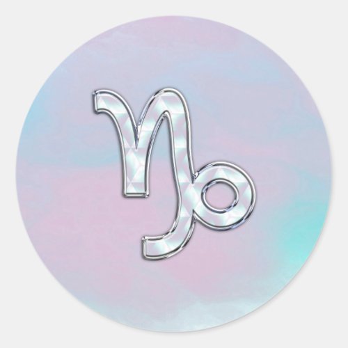 Capricorn Zodiac Symbol on Mother of Pearl Decor Classic Round Sticker