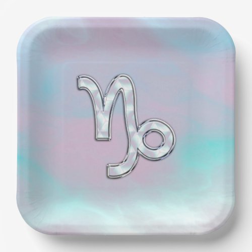 Capricorn Zodiac Symbol on Mother of Pearl Decor Paper Plates