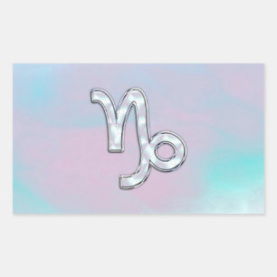 Capricorn Zodiac Symbol on Mother of Pearl Decor Rectangular Sticker