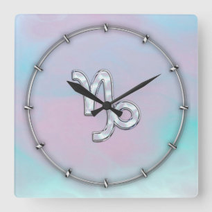 Capricorn Zodiac Symbol on Mother of Pearl Decor Square Wall Clock