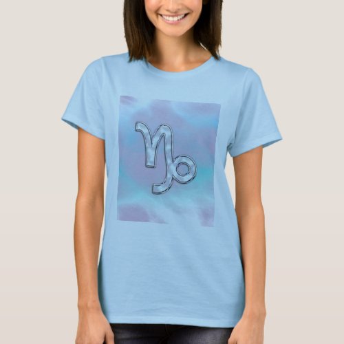 Capricorn Zodiac Symbol on Mother of Pearl Decor T_Shirt