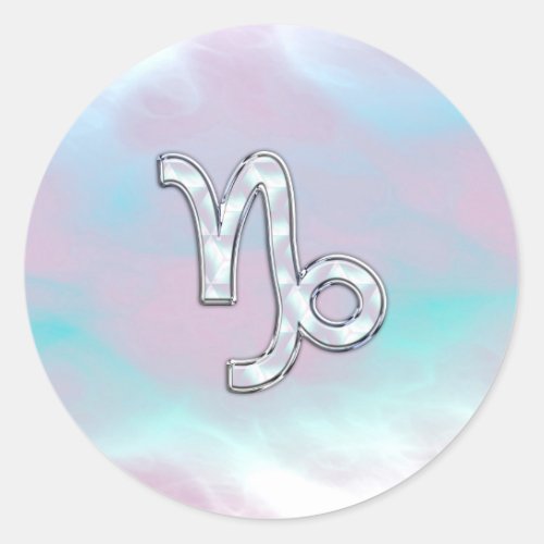 Capricorn Zodiac Symbol on Mother of Pearl Nacre Classic Round Sticker