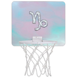 Capricorn Zodiac Symbol on Mother of Pearl Nacre Mini Basketball Hoop