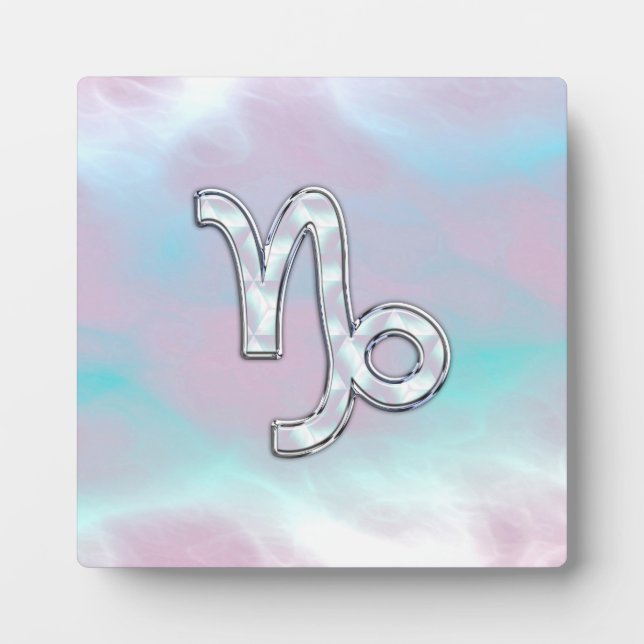 Capricorn Zodiac Symbol on Mother of Pearl Nacre Plaque (Front)
