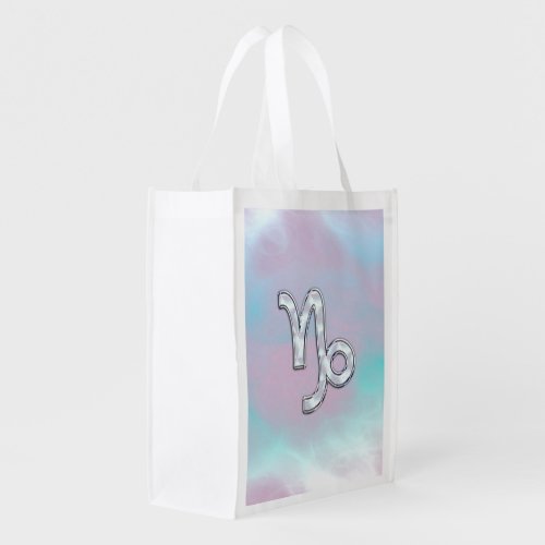 Capricorn Zodiac Symbol on Mother of Pearl Nacre Reusable Grocery Bag