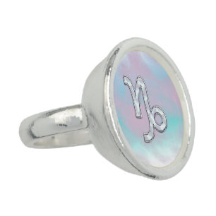Capricorn Zodiac Symbol on Mother of Pearl Nacre Ring