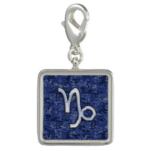 Capricorn Zodiac Symbol on navy blue digital camo Charm