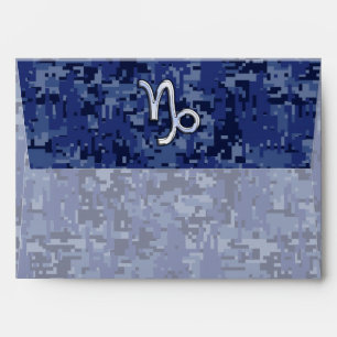 Capricorn Zodiac Symbol on navy blue digital camo Envelope
