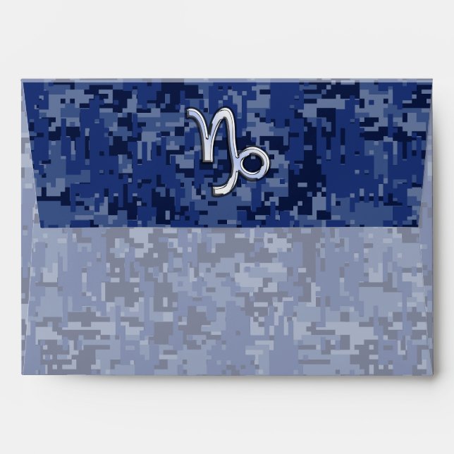 Capricorn Zodiac Symbol on navy blue digital camo Envelope (Back (Top Flap))