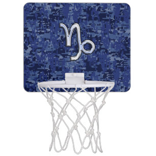 Capricorn Zodiac Symbol on navy blue digital camo Mini Basketball Hoop
