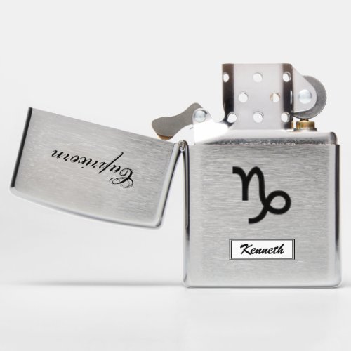 Capricorn Zodiac Symbol Standard by K Yoncich Zippo Lighter