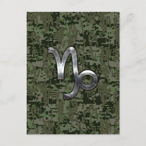 Capricorn Zodiac Symbol Woodland Camouflage Postcard