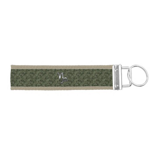 Capricorn Zodiac Symbol Woodland Camouflage Wrist Keychain