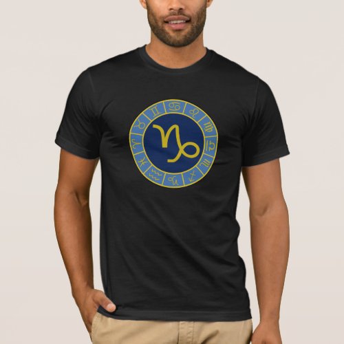 Capricorn Zodiac WheelAstro Symbols GoldBlues T_Shirt