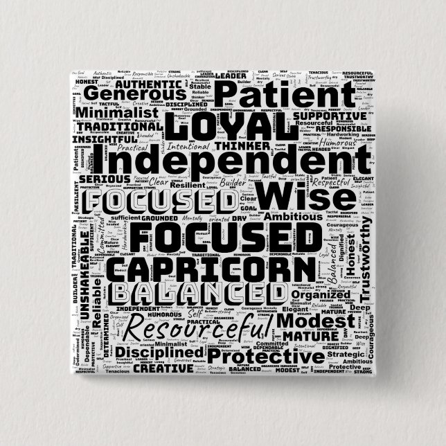 Capricorn Zodiac Word Cloud Inspiration Button (Front)