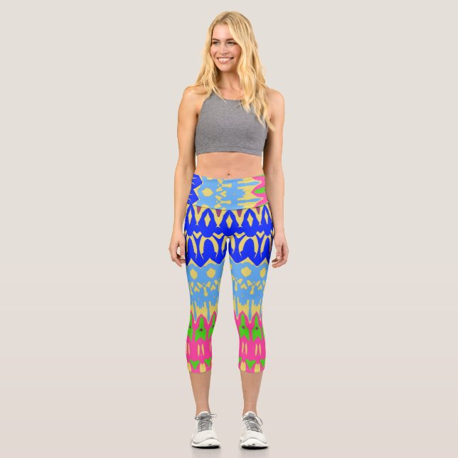 Capris, A multicolor trendy fabric pattern design Capri Leggings (Front)