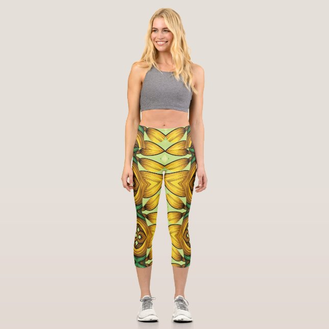 Capris, A multicolor trendy fabric pattern design Capri Leggings (Front)