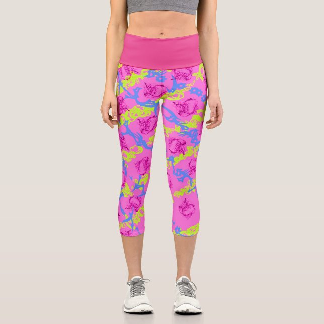 Capris Hot Pink Abstract Squares (Front)