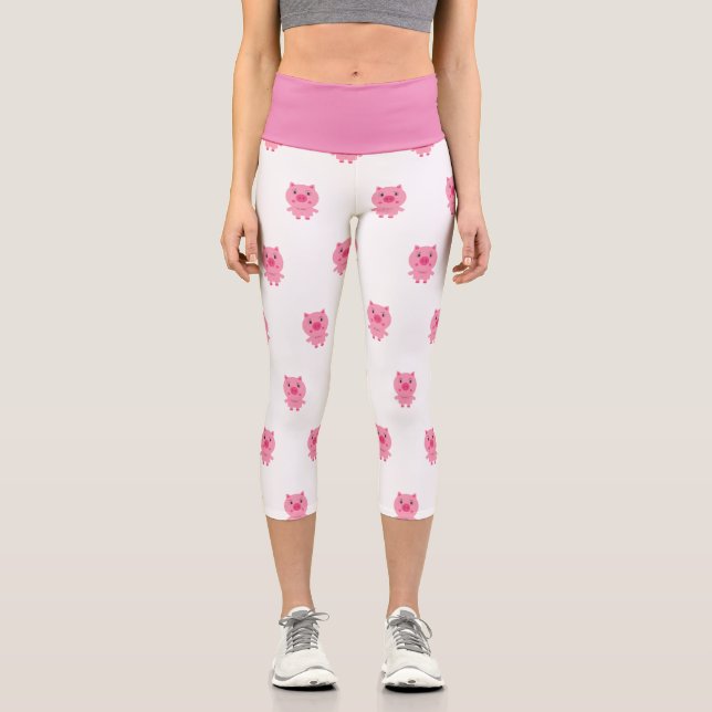 Capris Leggings with Baby Pink Pig (Front)