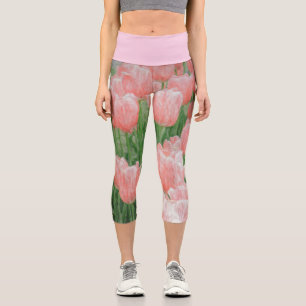 Capris With Light Pink Painted Tulips