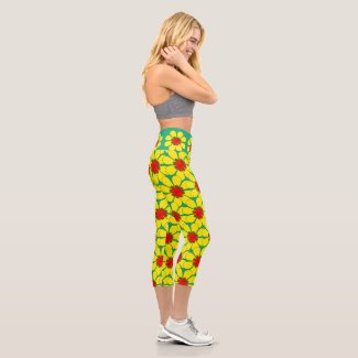 Capris - Yellow Flowers on Green