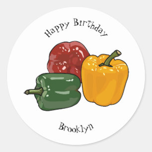 Capsicum cartoon illustration classic round sticker