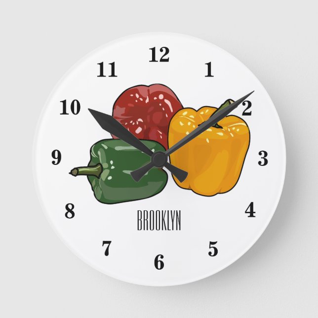 Capsicum cartoon illustration round clock (Front)