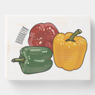 Capsicum cartoon illustration wooden box sign