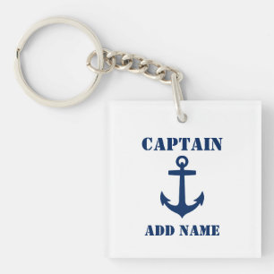 Captain Add Name Boat Name Anchor Photo Back White Keychain