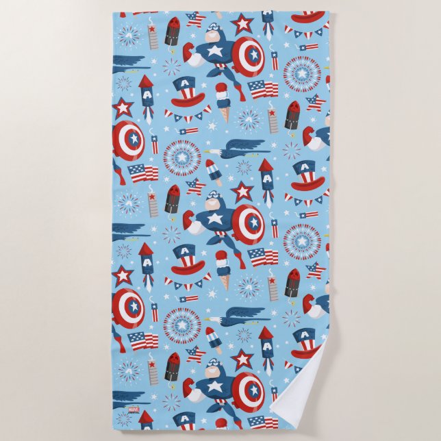 Captain America 4th of July Collage Beach Towel (Front)
