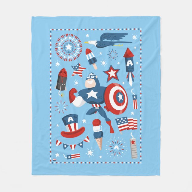Captain America 4th of July Collage Fleece Blanket (Front)