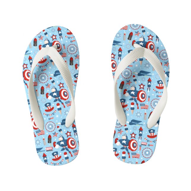 Captain America 4th of July Collage Kid's Flip Flops (Footbed)