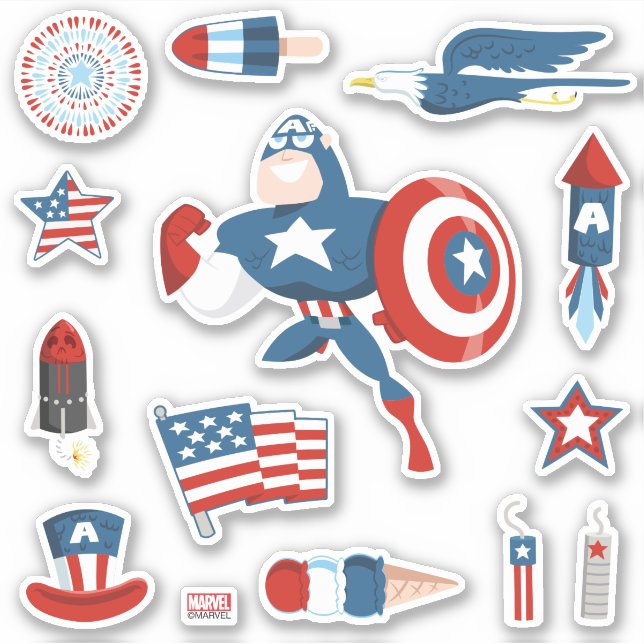 Captain America 4th of July Collage Sticker (Front)