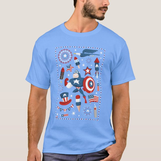 Captain America 4th of July Collage T-Shirt (Front)