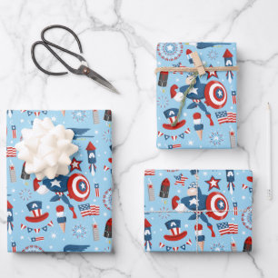 Captain America 4th of July Collage Wrapping Paper Sheets