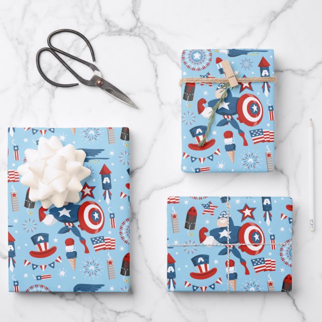 Captain America 4th of July Collage Wrapping Paper Sheets (Front)