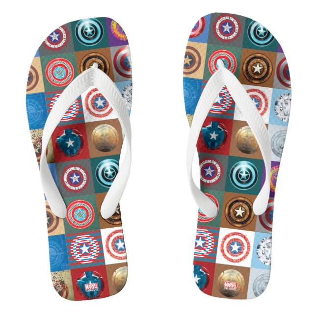 Captain America 75th Anniversary Shield Patchwork Flip Flops (Footbed)