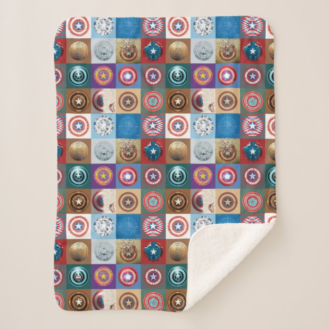 Captain America 75th Anniversary Shield Patchwork Sherpa Blanket (Front)