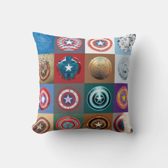 Captain America 75th Anniversary Shield Patchwork Throw Pillow (Front)