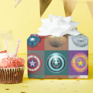Captain America 75th Anniversary Shield Patchwork Wrapping Paper