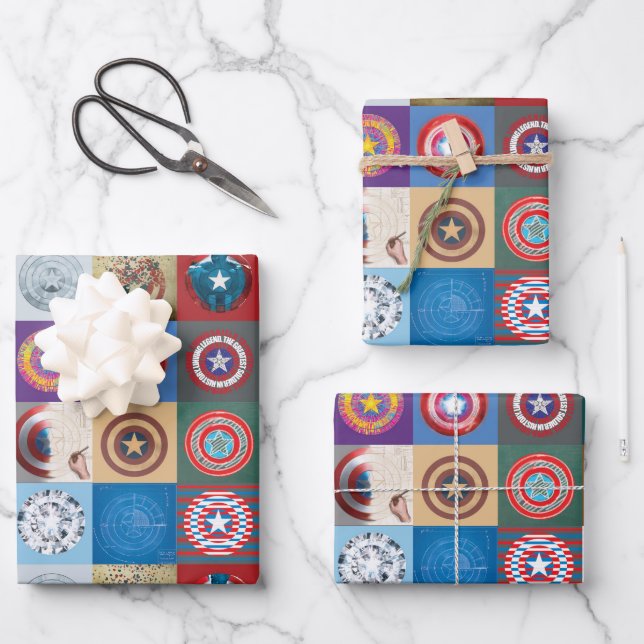 Captain America 75th Anniversary Shield Patchwork Wrapping Paper Sheets (Front)