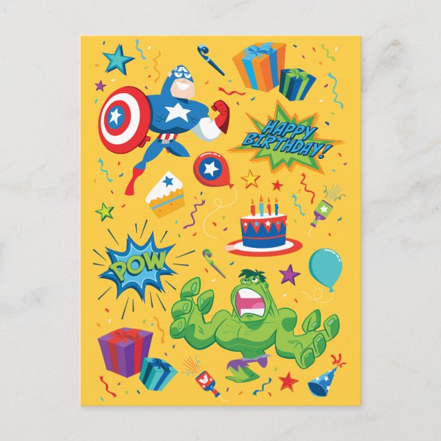 Captain America and Hulk Birthday Celebration Postcard (Front)