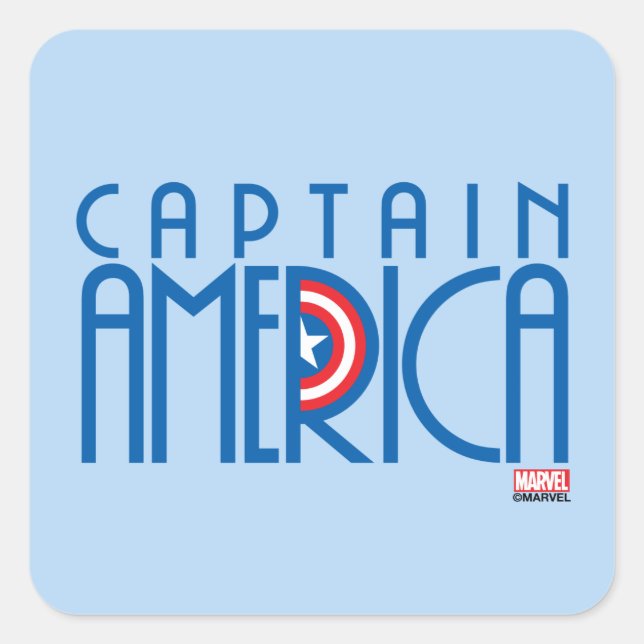 Captain America Art Deco Name Square Sticker (Front)