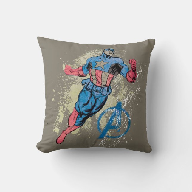 Captain America Avenger Grunge Graphic Throw Pillow (Front)