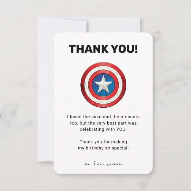 Captain America Birthday Thank You Invitation (Front)